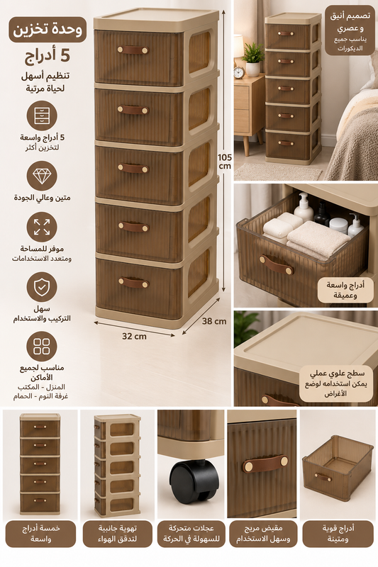 وحدة تخزين بلاستيك 5 أدراج –4ادراج – مقاسين