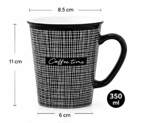 مج سيراميك أسود "Coffee Time" بتصميم شبكي – 350 مل