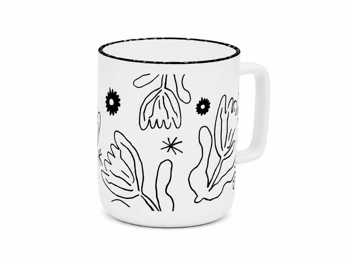 مج سيراميك بتصميم نباتي فني – Botanical Line Art Mug