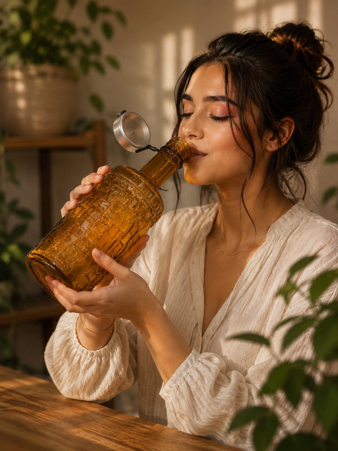 زجاجة مياه زجاجية مجدولة