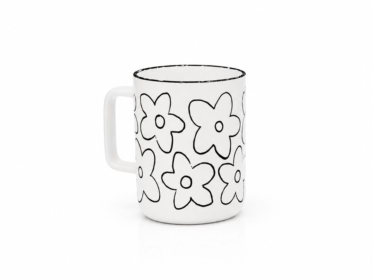 مج سيراميك بتصميم الزهور المرسومة – Floral Line Art Mug