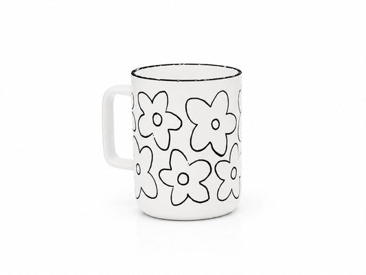 مج سيراميك بتصميم الزهور المرسومة – Floral Line Art Mug