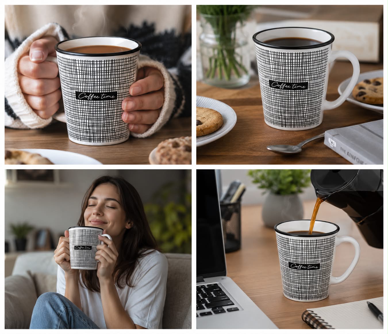 مج سيراميك Coffee Time بتصميم شبكي أنيق – 350 مل